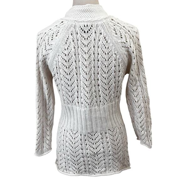 Women’s M Linen/Cotton White Lace Knit Cardigan Cottagecore Crochet Eddie Bauer - Picture 5 of 9